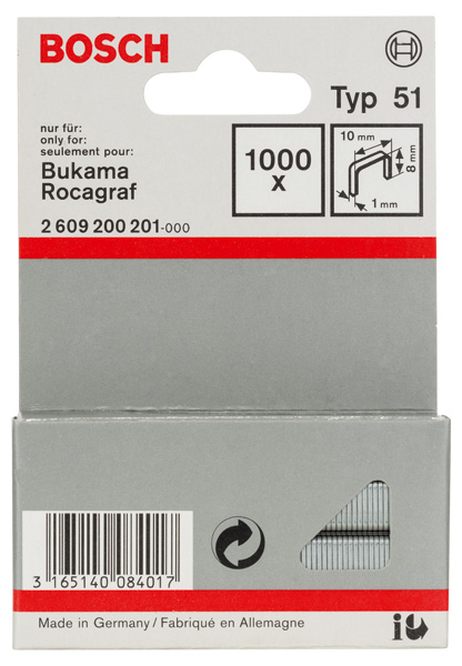 Bosch Flachdrahtklammer Typ 51, 10 x 1 x 8 mm, 1000er-Pack