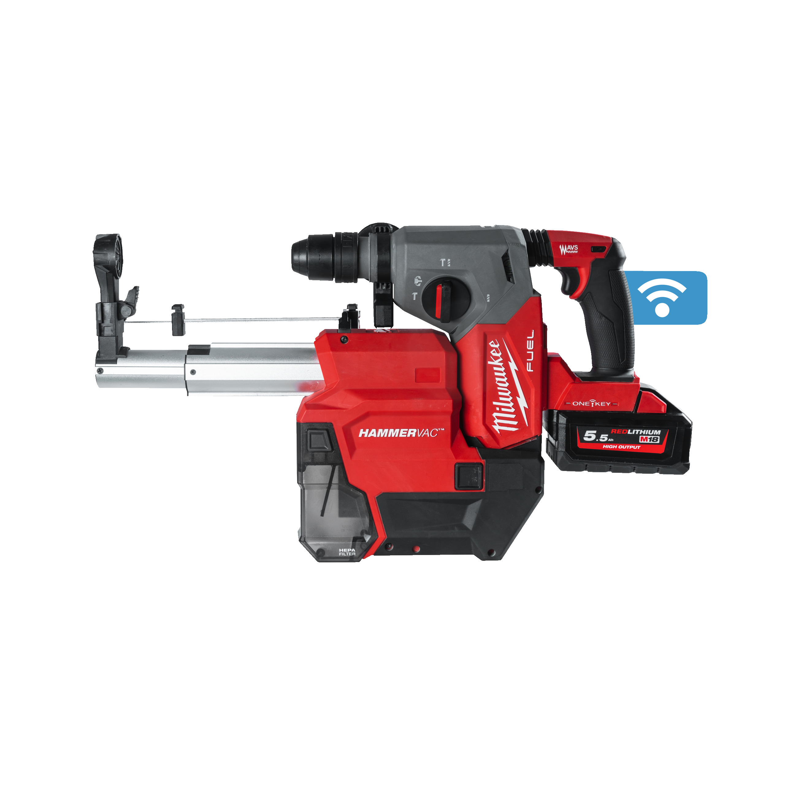 Milwaukee Akku-Kombihammer + Staubabsaugung M18 ONE KEY M18ONEFHXDEL-552C