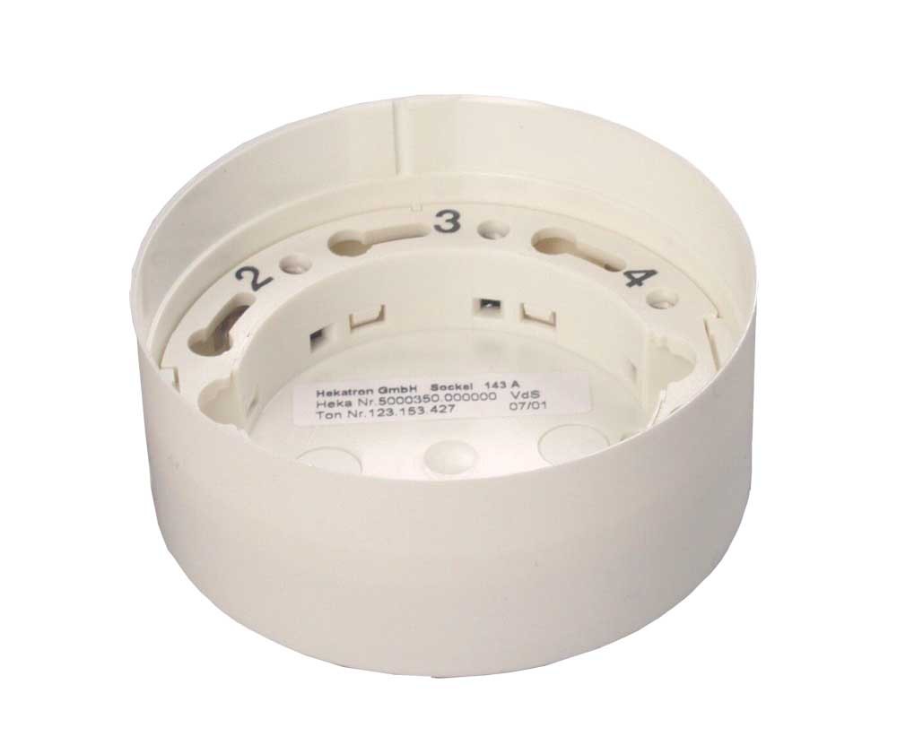 Montagesockel, Hekatron 143 A, f.Rauchschalt., Ø80xH33mm, weiß, ähnlich RAL 9010, IP42 Montagesockel, Hekatron 143 A, f.Rauchschalt., Ø80xH33mm, weiß, ähnlich RAL 9010, IP42