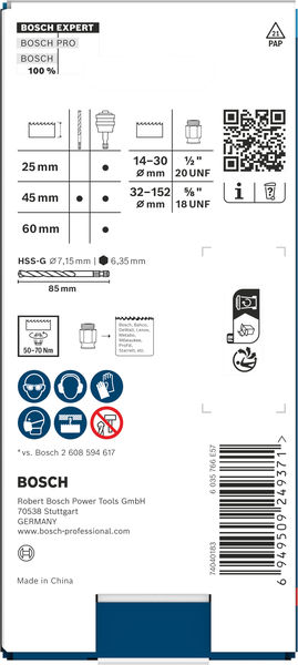 Produktbild Verpackung, Abrasivscheibe, Lochsäge, Durchmesser 25 mm, M14 Gewinde, Karbideinsatz