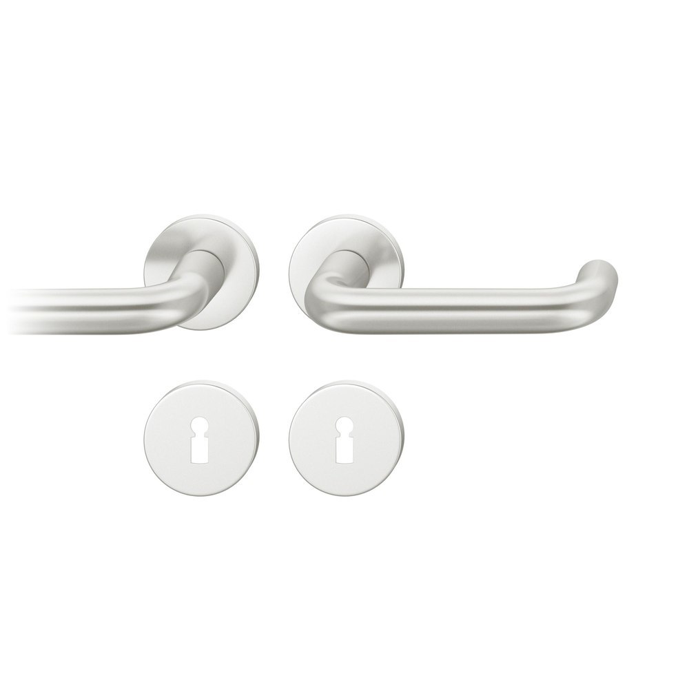 FSB Drückergarnitur 72 1070, Rosette, rund, Buntbart gelocht, Vierkant 8mm, DIN Links, Türstärke 39 - 48mm, mit Stütznocken, naturfarben eloxiert Ausgleichslager® 3