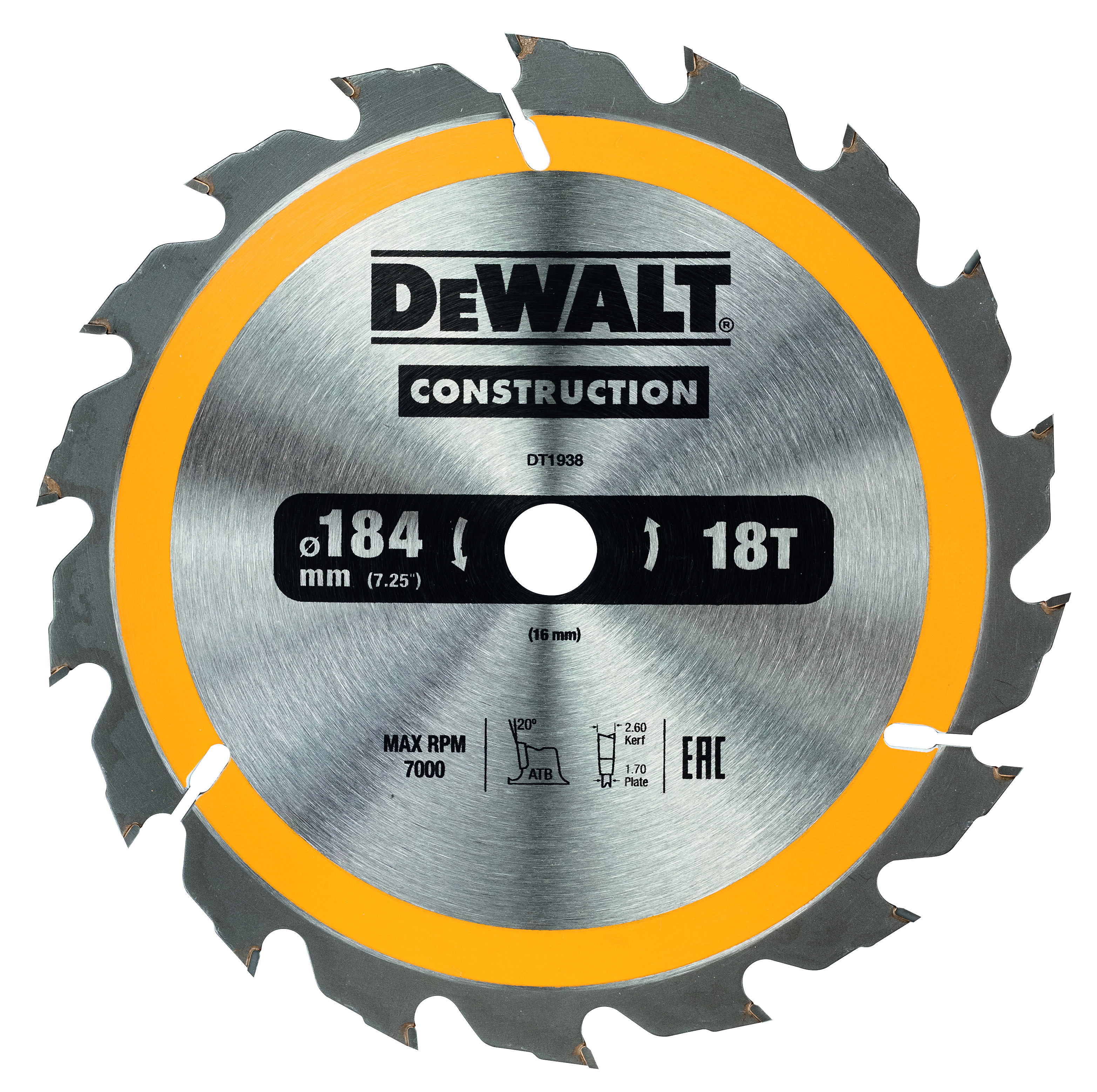 Kreissägeblatt DEWALT Handkreissäge 184/16mm 18WZ