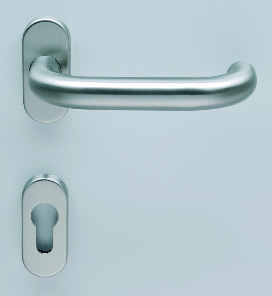 HELO Drückergarnitur mit Rosetten EST.ZG 41, oval, VK 8, Edelstahl