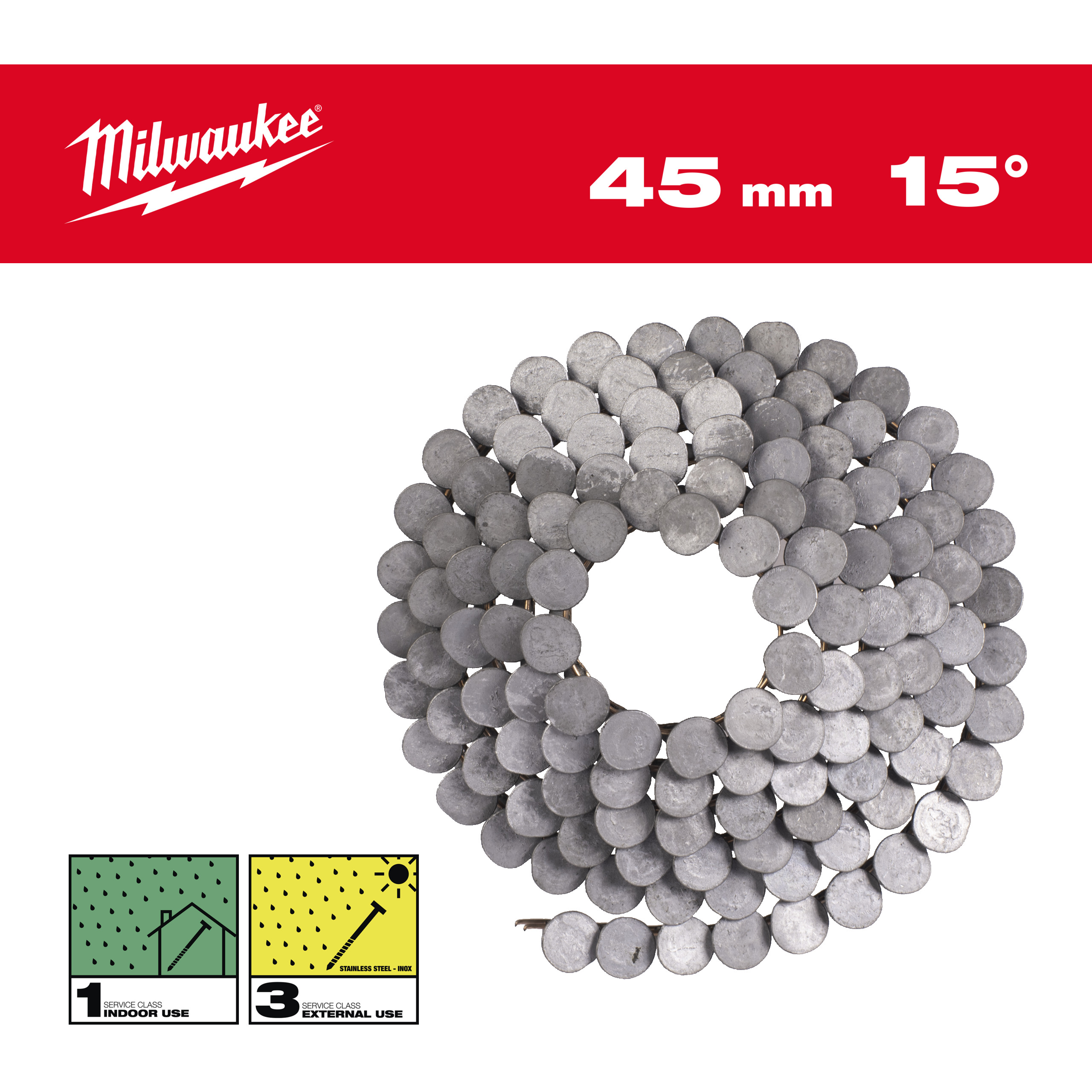 Milwaukee Coilnägel 3,05 x 45 mm Ringschaft feuerverzinkt, 15° für M18FRCN45