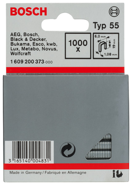 Bosch Schmalrückenklammer Typ 55, 6 x 1,08 x 19 mm, 1000er-Pack