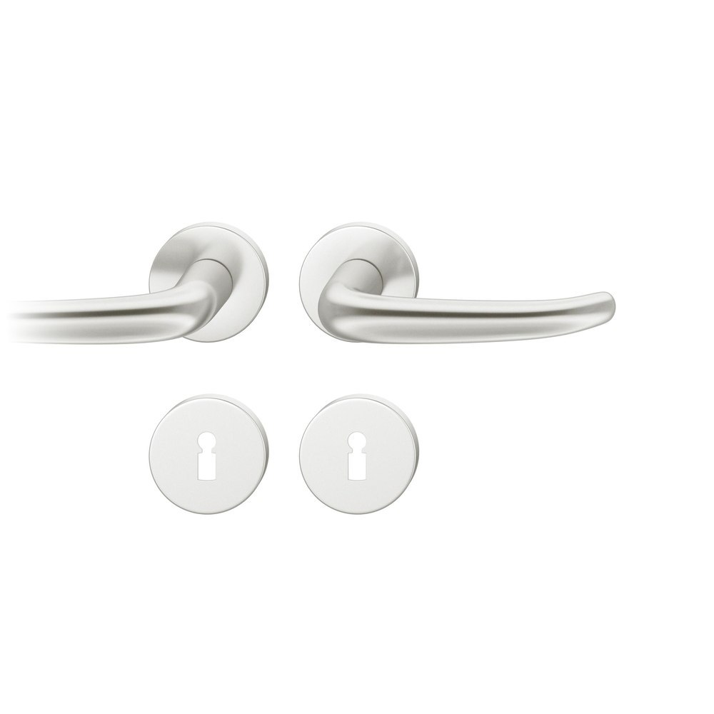 FSB Drückergarnitur 72 1023, Rosette, rund, Buntbart gelocht, Vierkant 8mm, DIN Links, Türstärke 39 - 48mm, mit Stütznocken, naturfarben eloxiert Ausgleichslager® 3