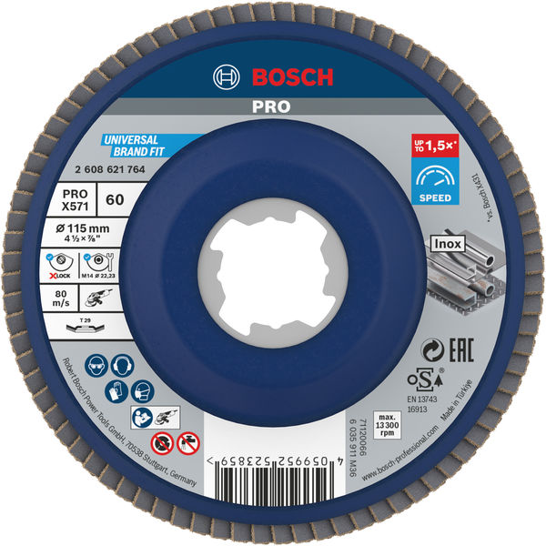 Bosch PRO X571 X-Lock Fächerschleifscheibe, 115 mm, G60