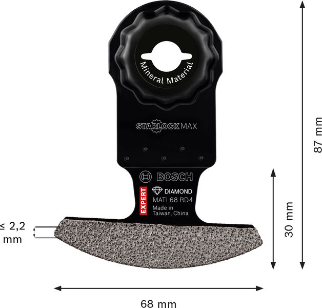 Bild der Produktabmessungen, Mineralmaterial, Diamant-Schleifscheibe, Metallwerkzeug, gebogener Kantenstahl, Bosch Zubehör