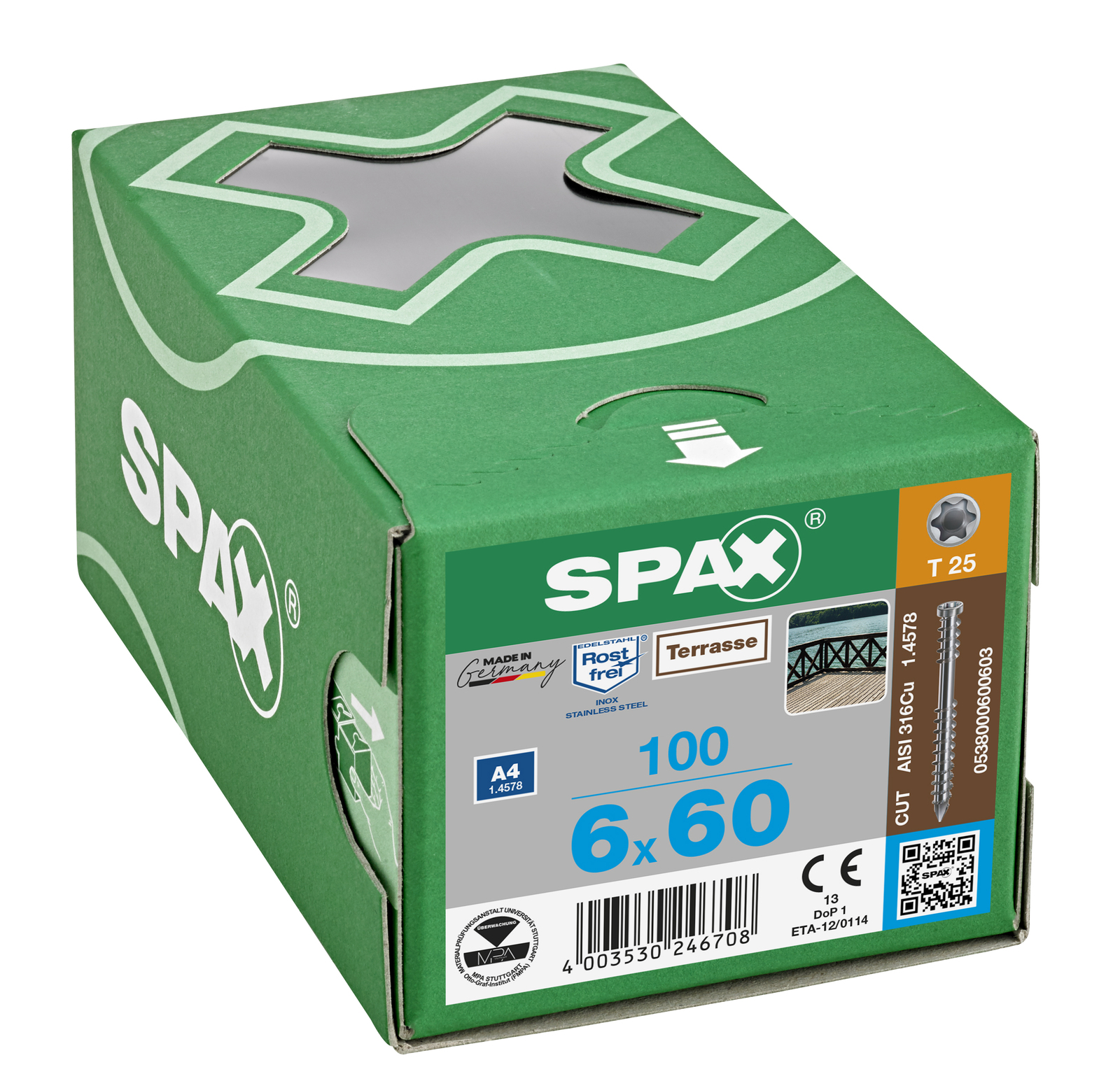 SPAX Edelstahl A4 Terrassenschraube - Fixiergewinde, Zylinderkopf, T-STAR plus, CUT-Spitze
