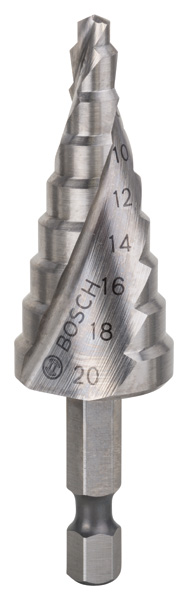 Bosch Stufenbohrer HSS, Sechskantschaft, 4 - 20 mm, 1/4-Zoll, 70,5 mm, 9 Stufen