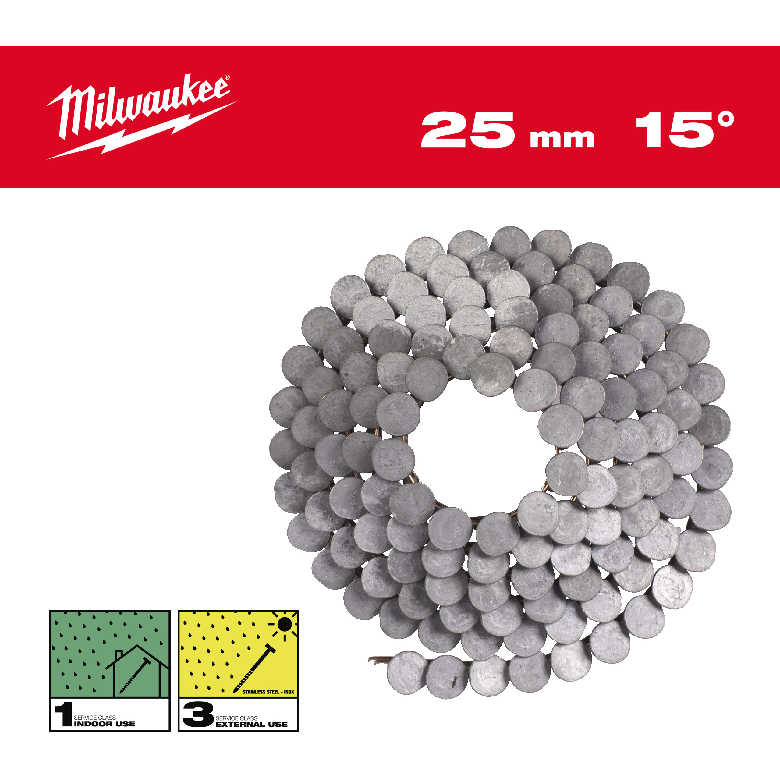 Milwaukee Coilnägel 3,05 x 25 mm Glattschaft feuerverzinkt, 15° für M18FRCN45