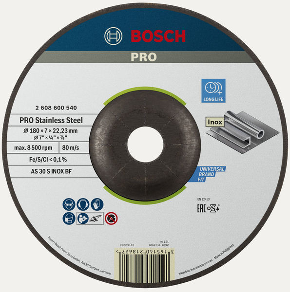 Bosch PRO Stainless Steel Schleifscheibe, 180 x 6 x 22,23 mm