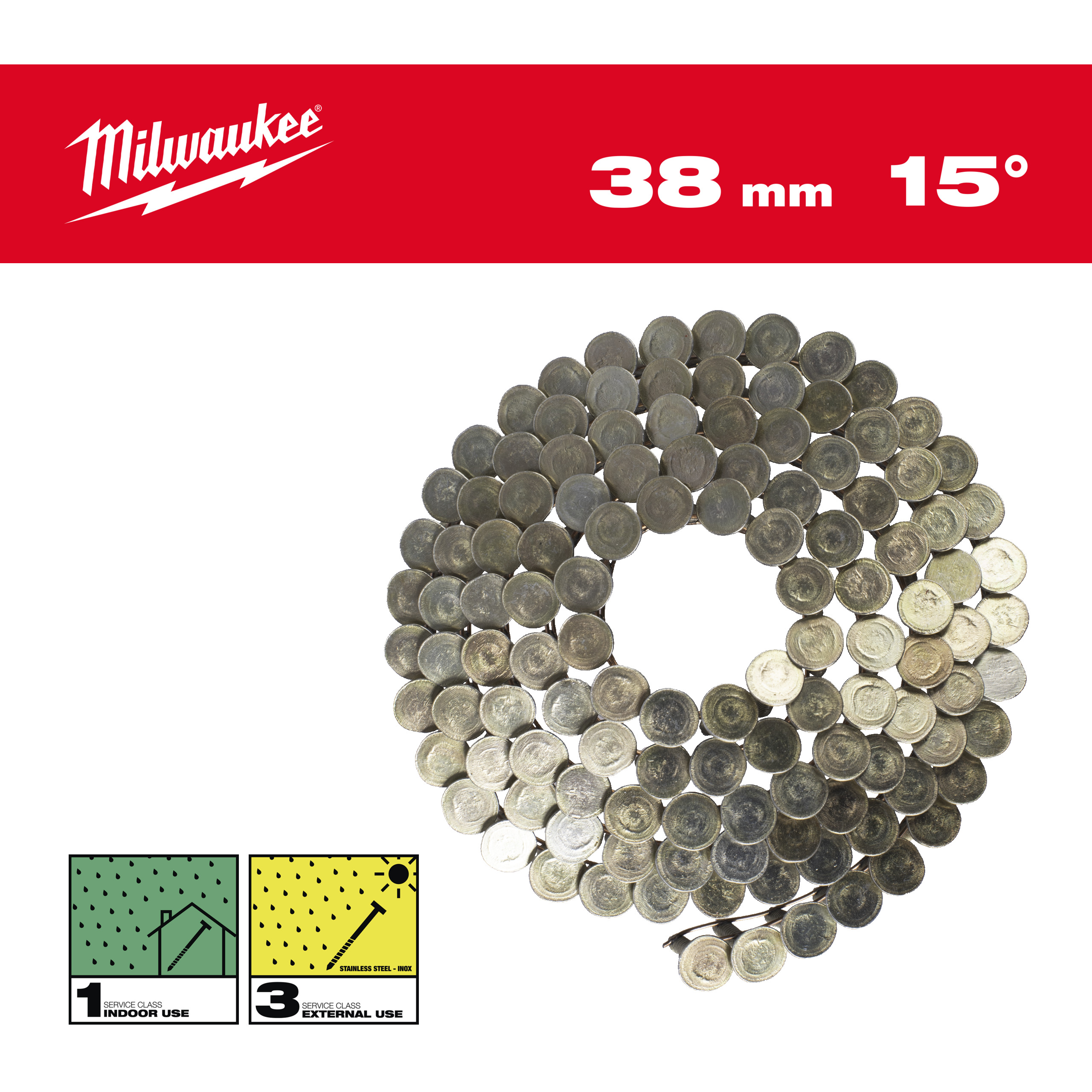 Milwaukee Coilnägel 3,05 x 38 mm Ringschaft verzinkt, 15° für M18FRCN45