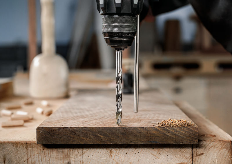 Detailbild, Holzwerkzeug, Bohrmaschine, Holz, Holzspan, Bohrer
