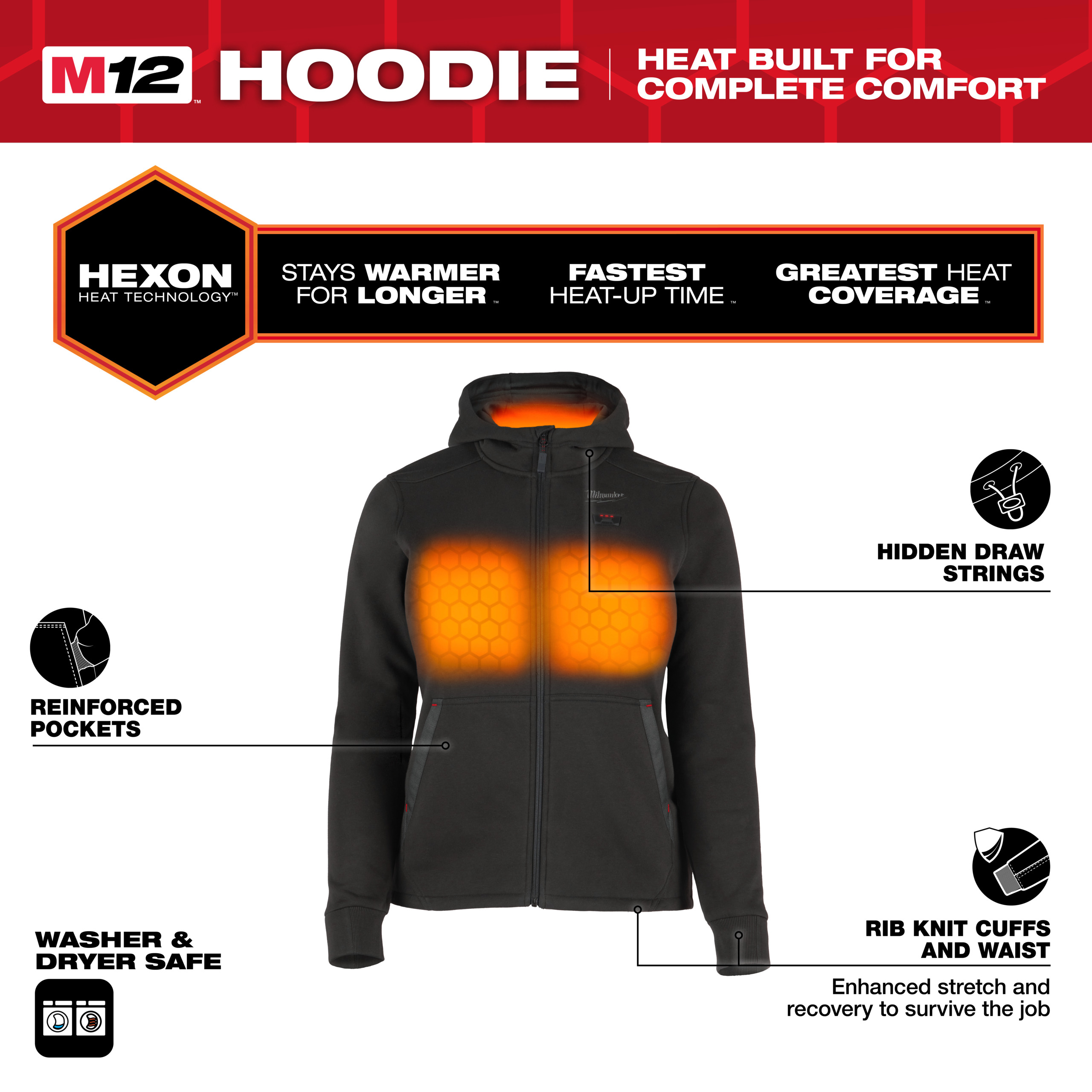 Milwaukee Akku-Heiz-Kapuzenpullover 12 V Damen schwarz, ohne Akku u. Ladegerät M12 HHLBL5-0 (XL)