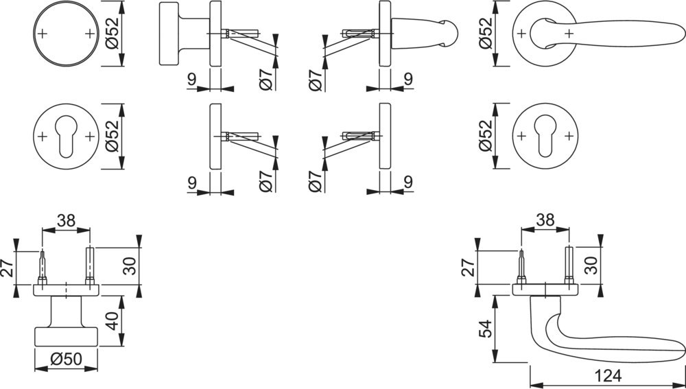 Türdrücker, Griff, Rundknopf, Matte Oberfläche, Montageböden
