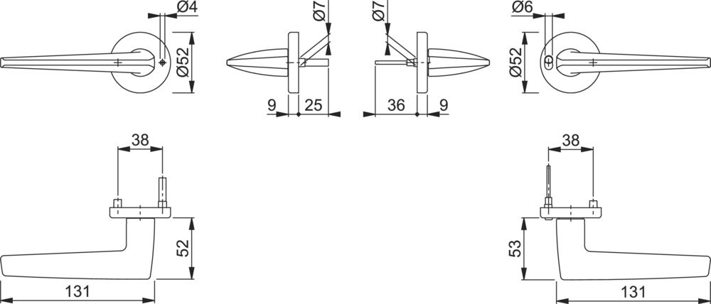 Türdrangel, Türgriff, Türknauf, Riegel, Kernmaß 131mm
