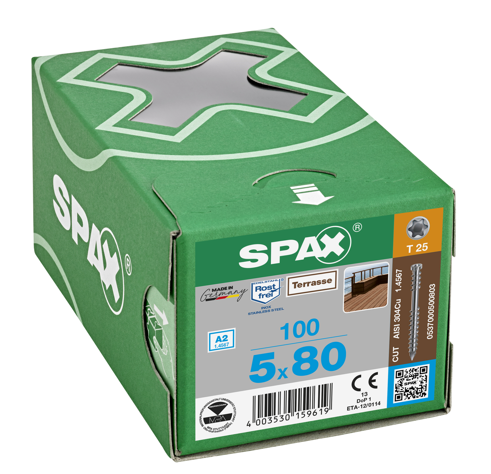 SPAX Edelstahl A2 Terrassenschraube - Fixiergewinde, Zylinderkopf, T-STAR plus, CUT-Spitze