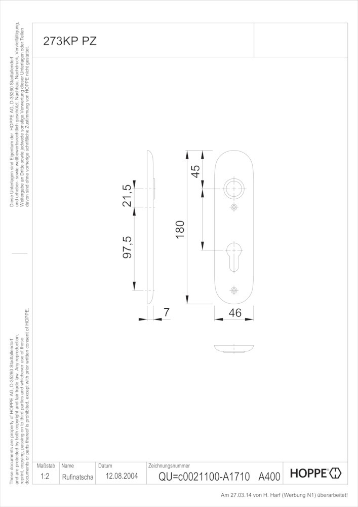 HOPPE Kurzschild 273KP, Aluminium