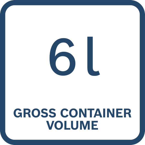 Symbol, Behälter, Kapazität 6 l, Bruttovolumen Behälter, Volumen, Plastikbehälter