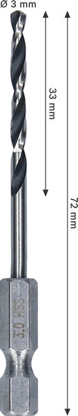 Bild der Produktabmessungen, bohrer, spiralbohrer, metall, stahl, ø3 mm