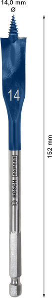 Bild der Produktabmessungen, Hochleistungsbohrer, Kreuzschlitzbohrer, Spitzkopf, Durchmesser 14 mm, Länge 152 mm