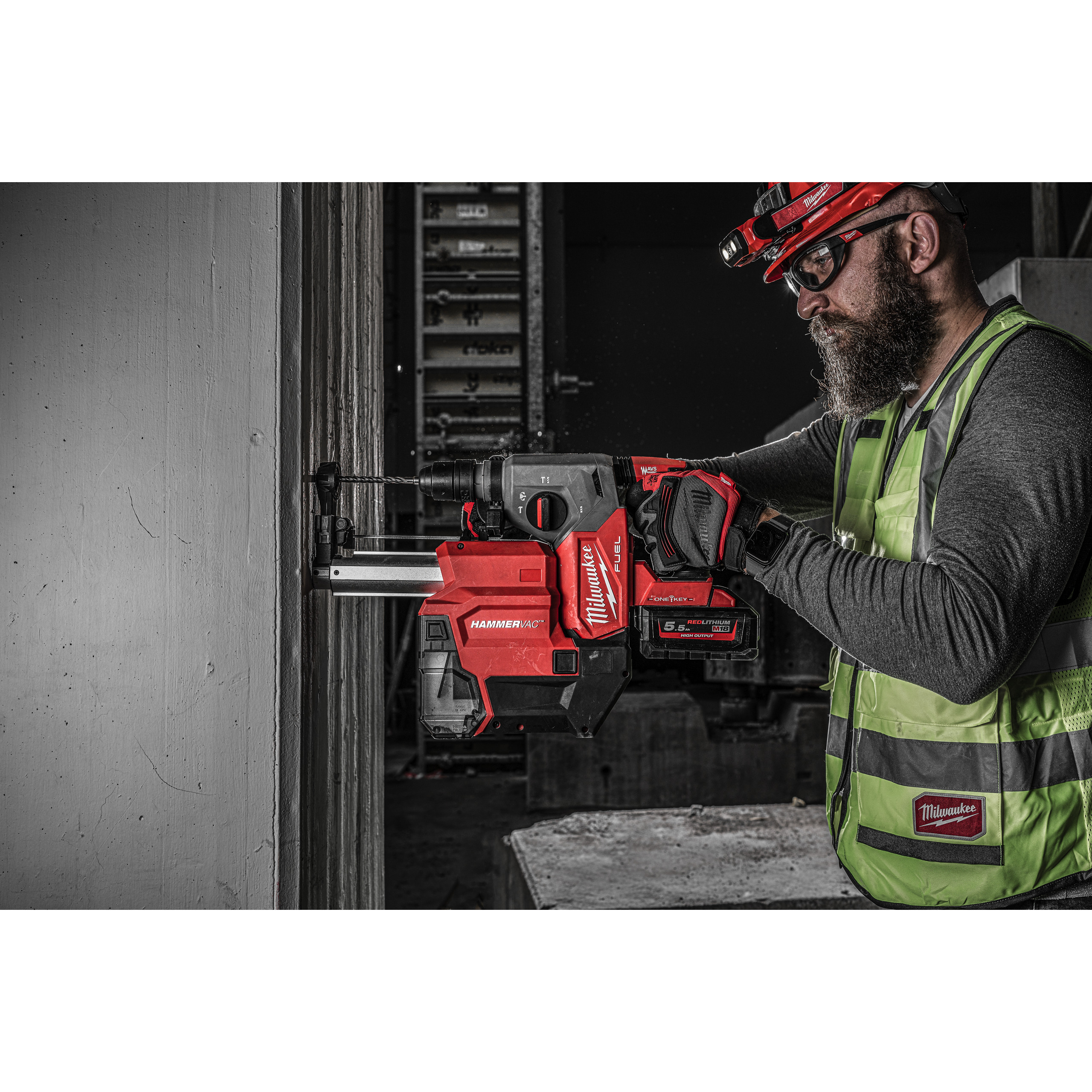 Milwaukee Akku-Kombihammer + Staubabsaugung M18 ONE KEY M18ONEFHXDEL-552C