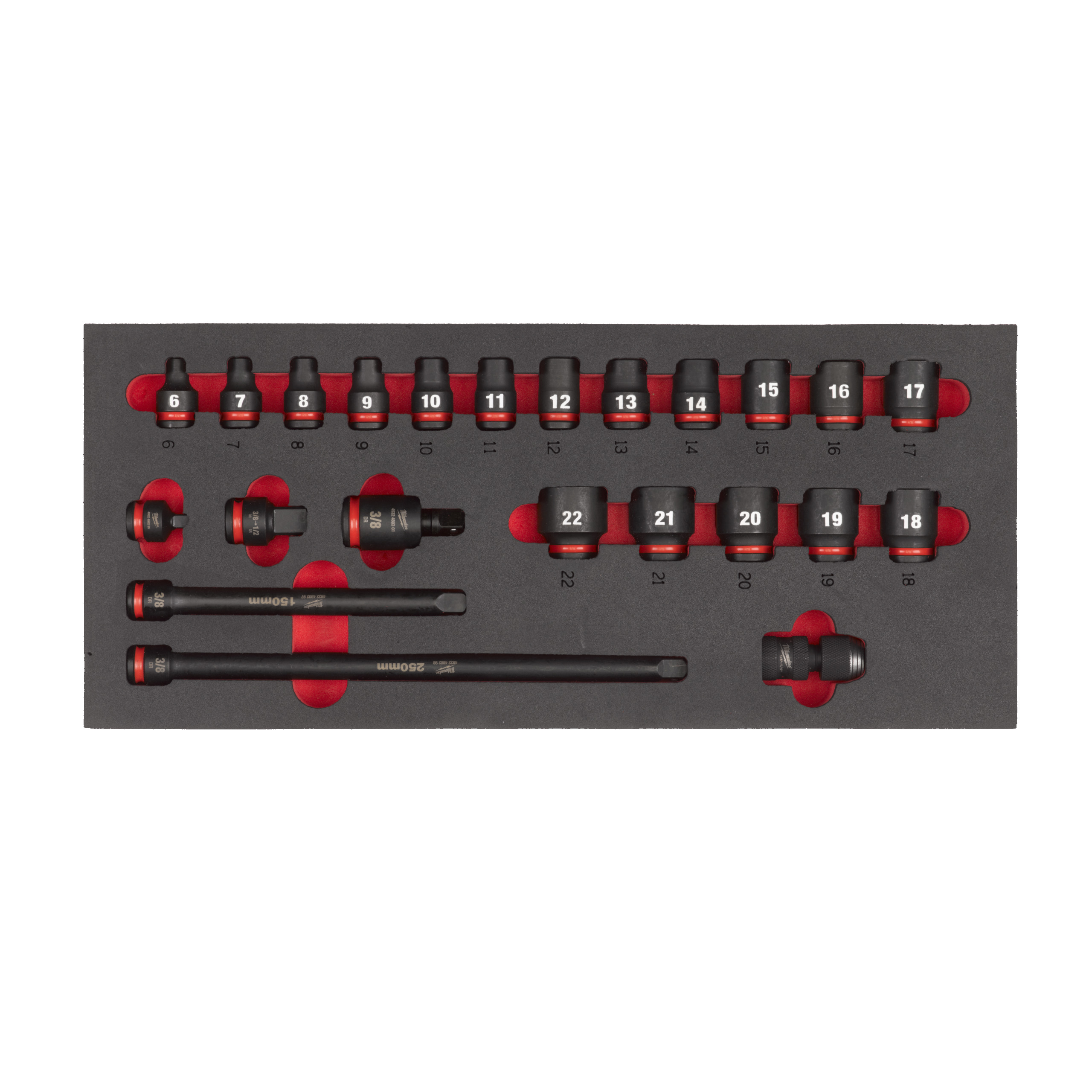 Milwaukee Einlage 23-teilige für Werkstattwagen 78 cm 3/8" SHOCKWAVE Schlagnüsse