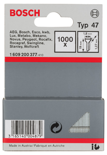 Bosch Tackernagel Typ 47, 1,8 x 1,27 x 19 mm, 1000er-Pack