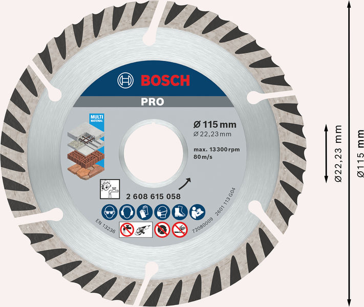 Bosch PRO Multi Material Diamanttrennscheibe, 115 x 22,23 mm