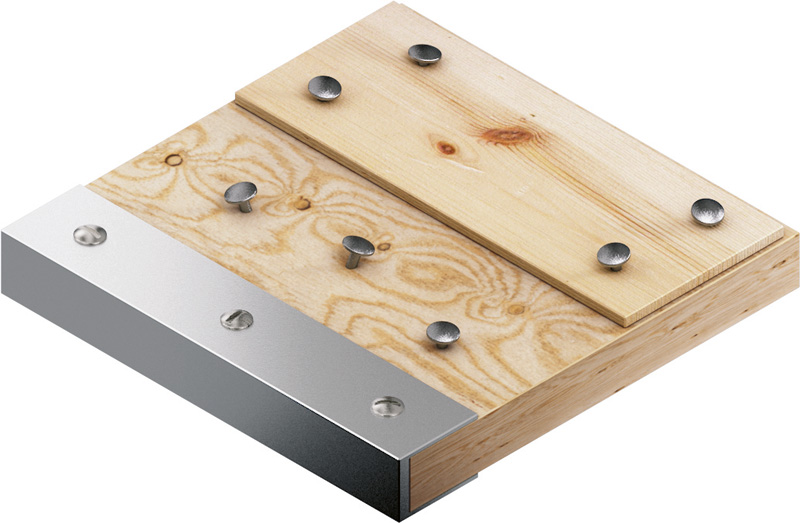 Material-Symbol, Holzplatte, Holzbalken, Metallwinkel, Stahlwinkel, Nagelplatte