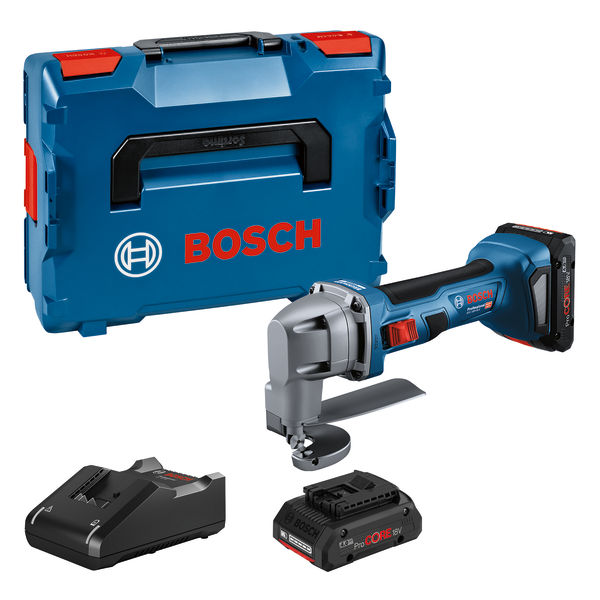 Bosch Akku-Blechschere GSC 18V-16 E, 2 Akku ProCORE18V, Schnelladeg. u. L-BOXX