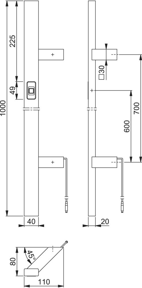 HOPPE Stoßgriff E5724BC,Fingerscan,Stütze schräg, BA 700mm, L 1.000mm, DIN Links, edelstahl matt