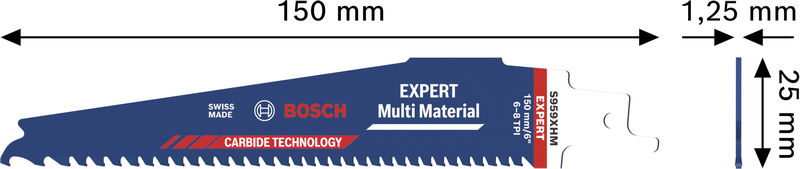 Bild der Produktabmessungen, Sägeblatt, Körniger Zahn, Stahlsäge, Hybrid-Material, Schneidezahn