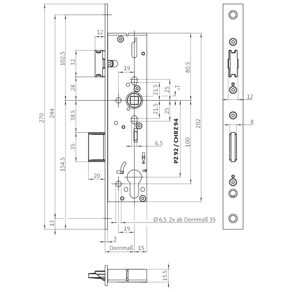 Schloss, Türschloss, Verbundmechanik, Schließblech, Montagedetail