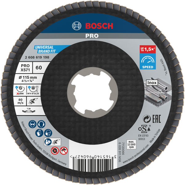 Bosch PRO X571 X-Lock Fächerschleifscheibe, 115 mm, G60