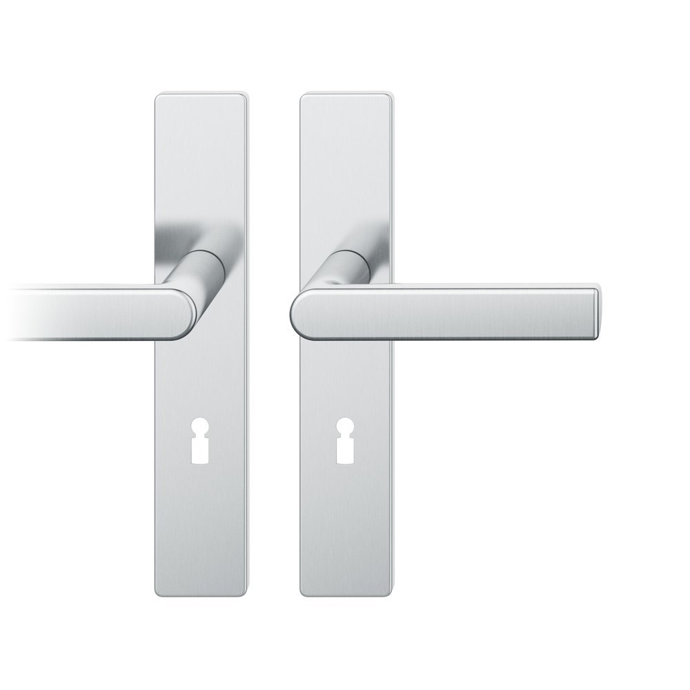 FSB Drückergarnitur 12 1244, Langschild, eckig, Buntbart gelocht, Vierkant 8,5mm, DIN Links-Rechts, Türstärke 39 - 58mm, mit Stütznocken, edelstahl fein matt, Adapter-Standardlager