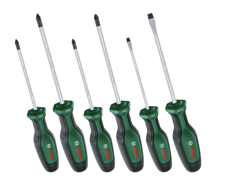 Produktbild, flachkopf-schraubendreher, schraubendreher-set, grip-griff, grün-schwarz, ausführung-satz