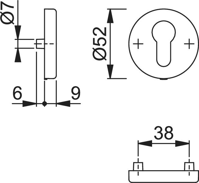 HOPPE Schlüsselrosettenpaar M42KVS,rund,PZ, 9mm,TS 37-42,F71
