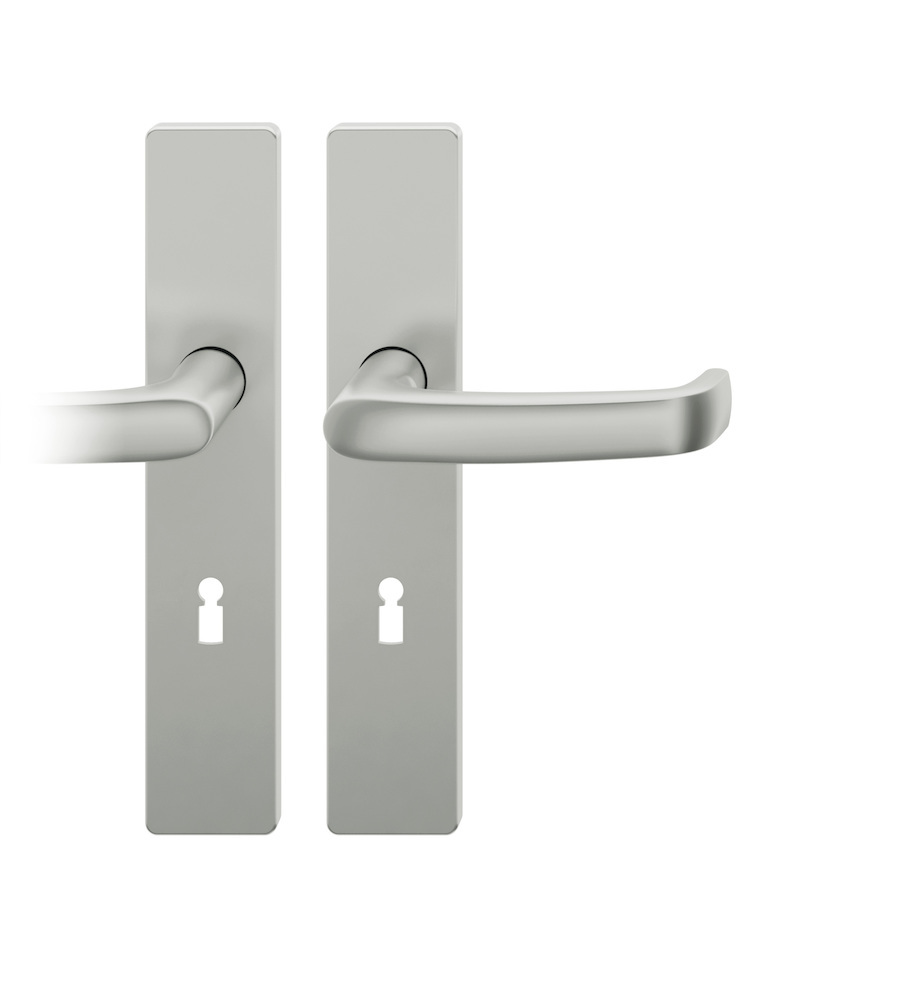 FSB Drückergarnitur mit Langschild 12 1045, VK 8, Haustür, eckig, mit Nocken, Edelstahl